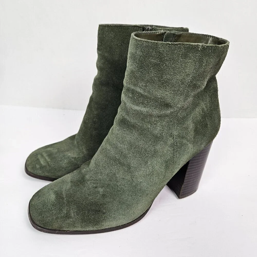 Nordstrom Rack Harper Lea Olive Green Suede Stacked Heel Square Toe Ankle Boot